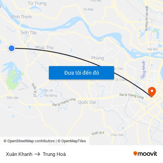 Xuân Khanh to Trung Hoà map