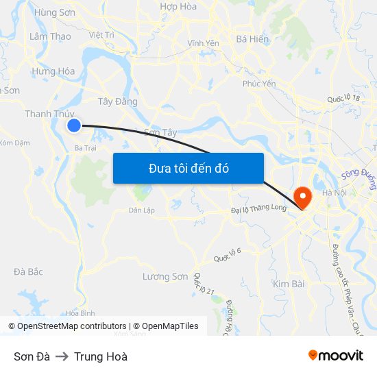 Sơn Đà to Trung Hoà map