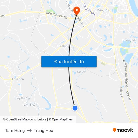 Tam Hưng to Trung Hoà map