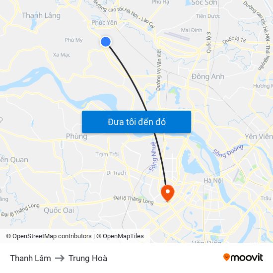 Thanh Lâm to Trung Hoà map