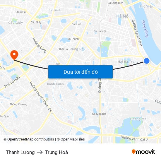 Thanh Lương to Trung Hoà map