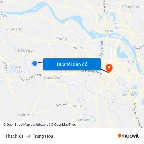 Thạch Xá to Trung Hoà map