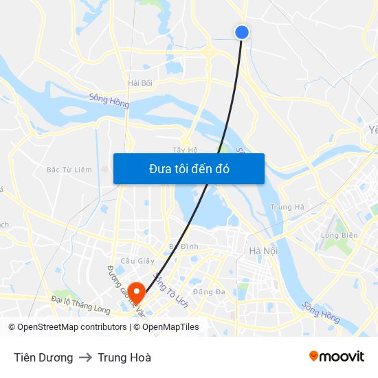 Tiên Dương to Trung Hoà map