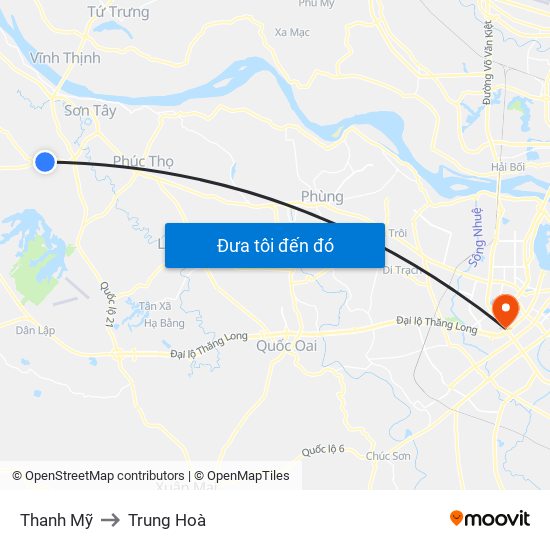 Thanh Mỹ to Trung Hoà map