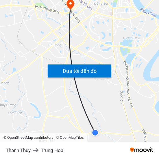 Thanh Thùy to Trung Hoà map