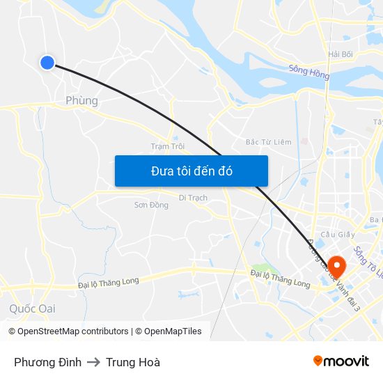 Phương Đình to Trung Hoà map