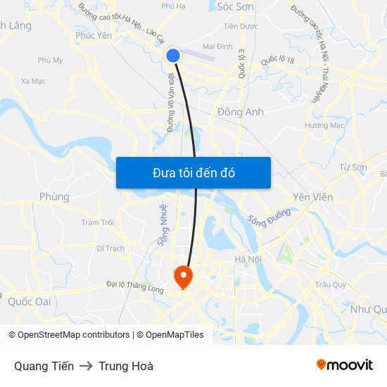 Quang Tiến to Trung Hoà map