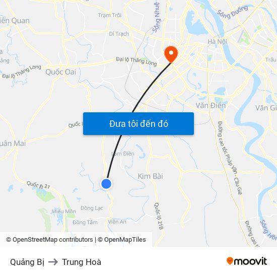 Quảng Bị to Trung Hoà map