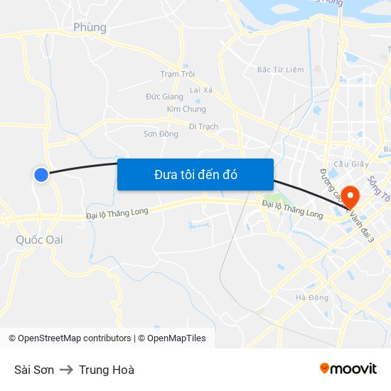 Sài Sơn to Trung Hoà map
