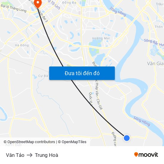 Vân Tảo to Trung Hoà map