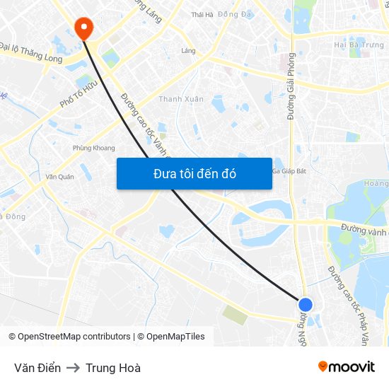 Văn Điển to Trung Hoà map