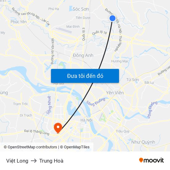Việt Long to Trung Hoà map