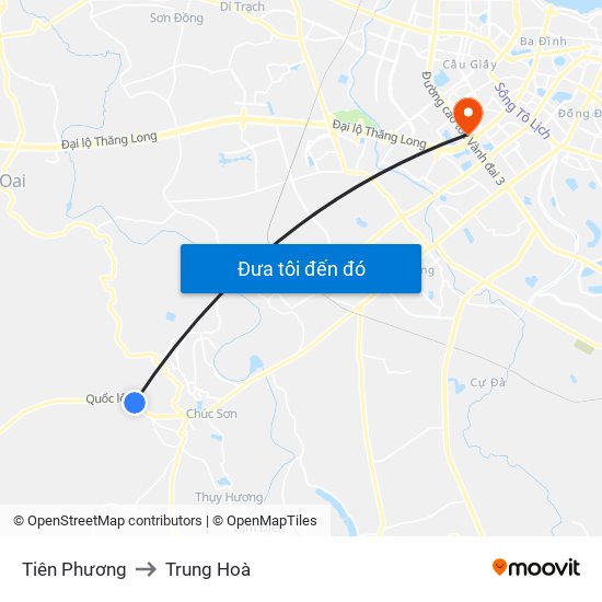 Tiên Phương to Trung Hoà map