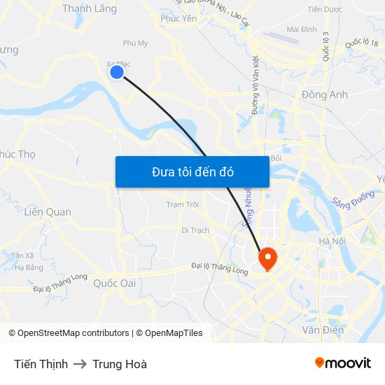 Tiến Thịnh to Trung Hoà map