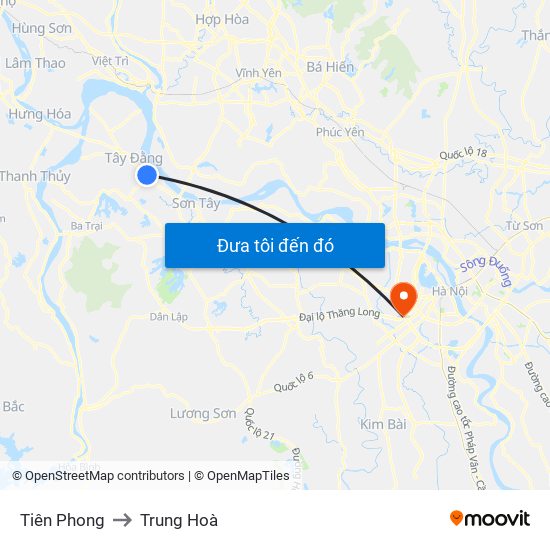 Tiên Phong to Trung Hoà map