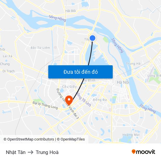 Nhật Tân to Trung Hoà map