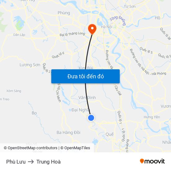 Phù Lưu to Trung Hoà map