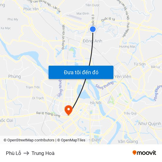 Phù Lỗ to Trung Hoà map