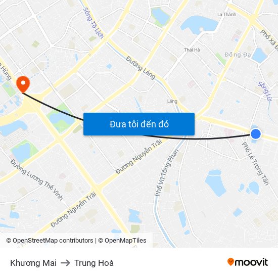 Khương Mai to Trung Hoà map