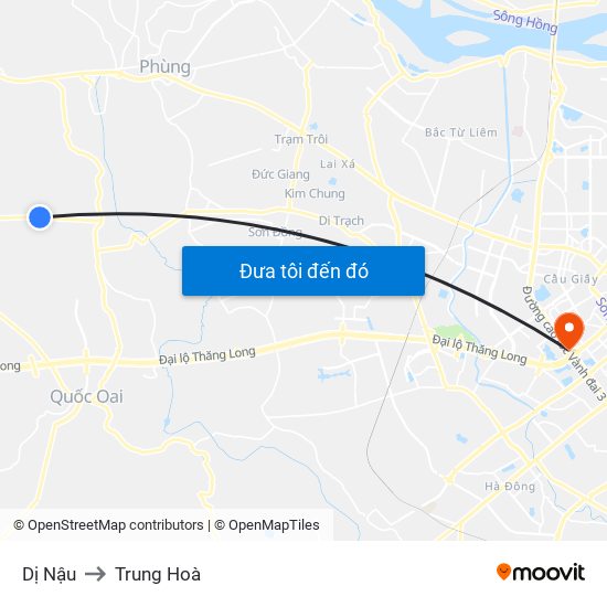 Dị Nậu to Trung Hoà map