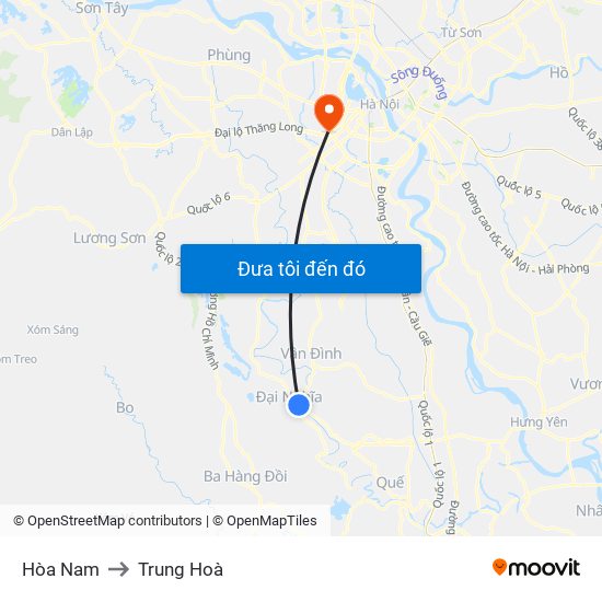 Hòa Nam to Trung Hoà map