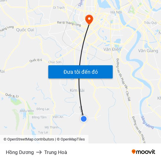 Hồng Dương to Trung Hoà map