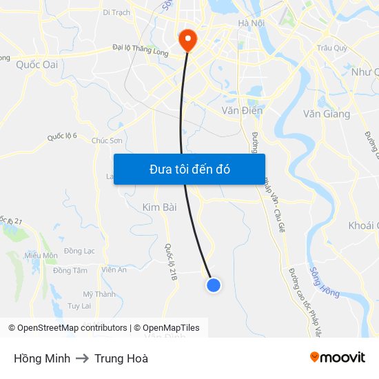 Hồng Minh to Trung Hoà map