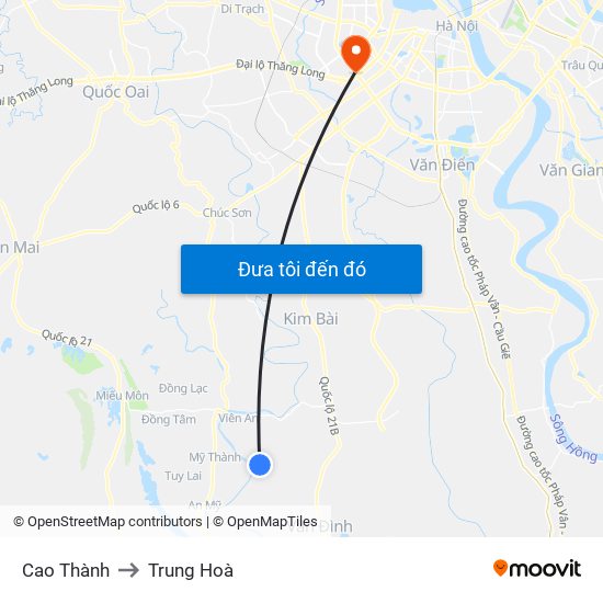 Cao Thành to Trung Hoà map