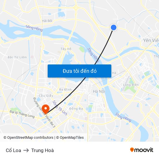 Cổ Loa to Trung Hoà map