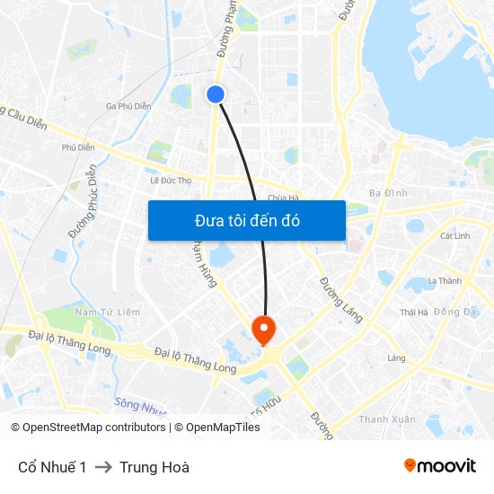 Cổ Nhuế 1 to Trung Hoà map