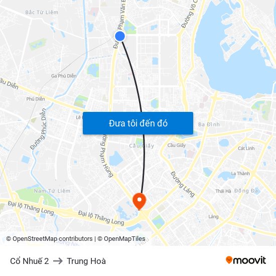 Cổ Nhuế 2 to Trung Hoà map