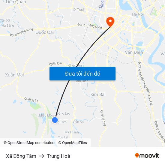 Xã Đồng Tâm to Trung Hoà map