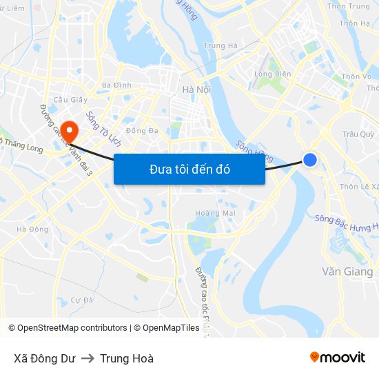 Xã Đông Dư to Trung Hoà map