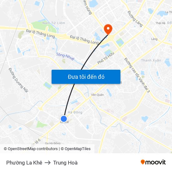 Phường La Khê to Trung Hoà map