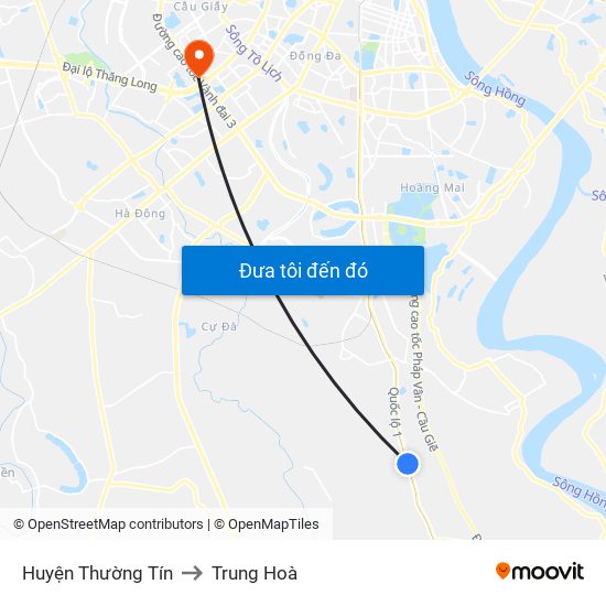 Huyện Thường Tín to Trung Hoà map