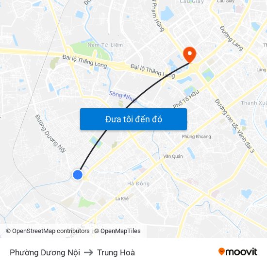 Phường Dương Nội to Trung Hoà map