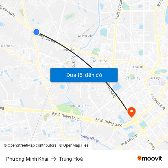 Phường Minh Khai to Trung Hoà map