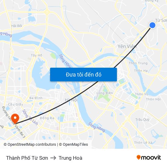 Thành Phố Từ Sơn to Trung Hoà map