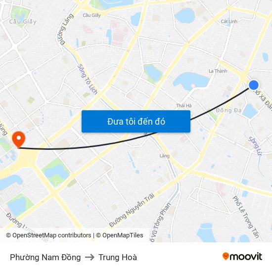 Phường Nam Đồng to Trung Hoà map