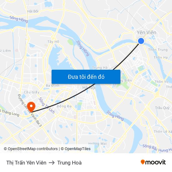 Thị Trấn Yên Viên to Trung Hoà map