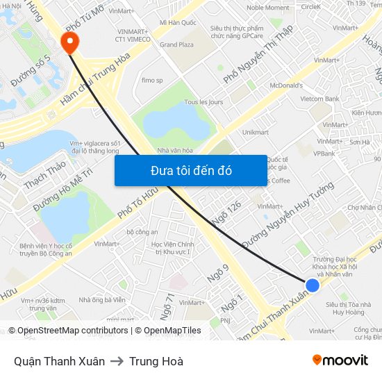 Quận Thanh Xuân to Trung Hoà map