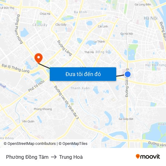 Phường Đồng Tâm to Trung Hoà map