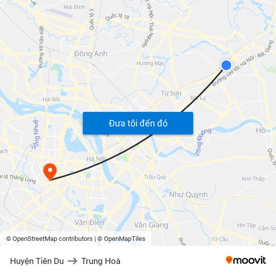 Huyện Tiên Du to Trung Hoà map