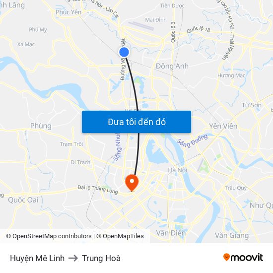 Huyện Mê Linh to Trung Hoà map