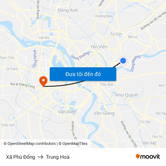 Xã Phù Đổng to Trung Hoà map