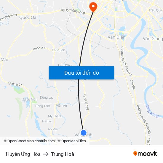 Huyện Ứng Hòa to Trung Hoà map