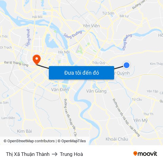 Thị Xã Thuận Thành to Trung Hoà map