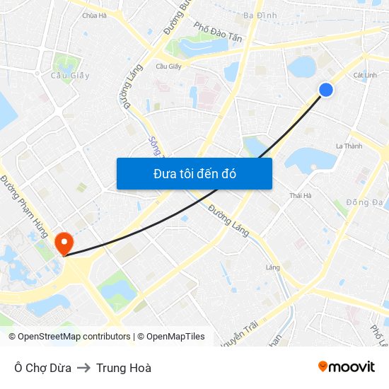 Ô Chợ Dừa to Trung Hoà map