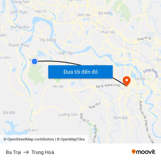 Ba Trại to Trung Hoà map