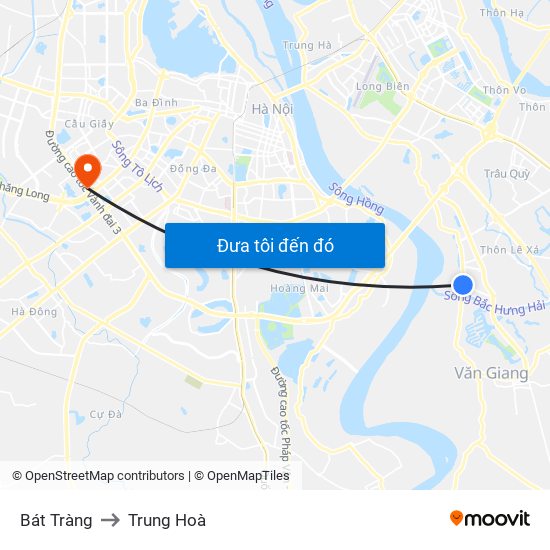 Bát Tràng to Trung Hoà map